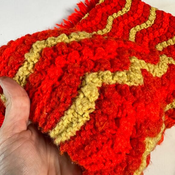 Vintage Handmade Orange & Yellow Striped Popcorn Crochet Throw Blanket - Picture 9 of 10